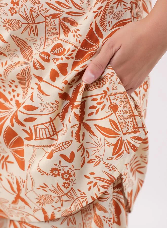 sanskrutihomes Women Ethnic Motifs Printed Cotton Tunic and Pyjama Set